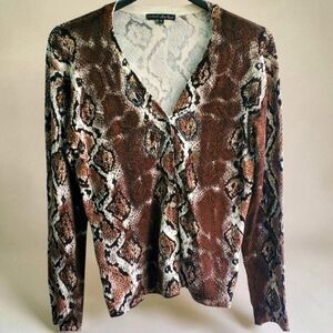 Pierri New York Cardigan Sweater Womens Medium Snake Print Beaded Mob Wife Glam